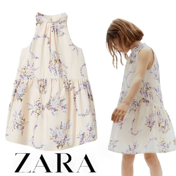 ZARA Kids | Light Mauve | CRYSTAL FLORAL DRESS - Picture 1 of 6